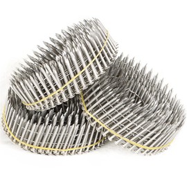 TINVHY 3600 Count Siding Nails 1-1/4 Inch 15-Degree Collated Wire Coil, 0.09 Inch Ring Shank Stainless Steel Nails for Rough Nailing of Lathing and Sheathing Materials
