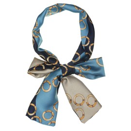 sourcing map Women Polka Dot Stripe Chain Print Long Skinny Scarf Neck Scarves Neckerchief Hairband Navy Blue