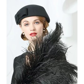 ORIDOOR Women's Vintage Wool Felt Beret Top hat Church Wedding Dress Headwear hat Winter Felt Fedora 003-Black One Size