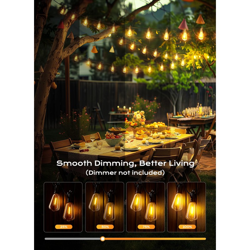 Brightown Outdoor String Lights Patio Lights, 100FT ST38 Shatterproof Dimmable