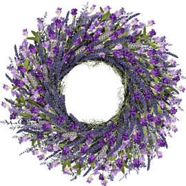 LZNPA 26 Inch Lavender Wreath Summer Spring Wreaths for Front Door Wreaths for Front Door for Wedding Farmhouse (Purple Lavender)