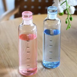 LFRNZS Plastic Water Bottle with Time Marker, 17 OZ, Clear Water Bottles, Sports Bottls for for Gym, Travel, Home, School, Office (Pink+Blue)