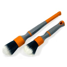 Detail Factory Tri-Grip Ultra Soft Detailing Brush, Long + Short, Interior, Exterior Comfortable Grip, Scratch-free Cleaning, Octane Solar Flare Orange x Gray