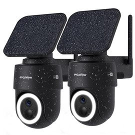 LaView 2K Solar Camera Outdoor Wireless, 100% Wire-Free WiFi Cameras for Home Security, 360° Rechargeable Battery Outdoor Camera, IP65, Color Night Vision, Two-Way Audio, Work with Alexa(2 Pack)