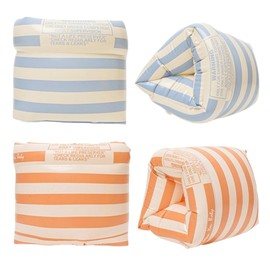 Arm Floaties for Kids and Adults - Vintage Striped Pool Arm Floats Arm Bands Inflatable Swim Floaties PVC Arm Floaty for Kids 3-5-6-12 Years (Blue Stripe+Orange Stripe)