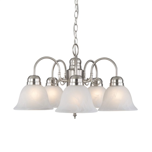 Yosemite Home Decor 1435-5SN Manzanita 5 Light Chandelier, Frosted White Marble Glass Shades, Satin Nickel Finished Frame
