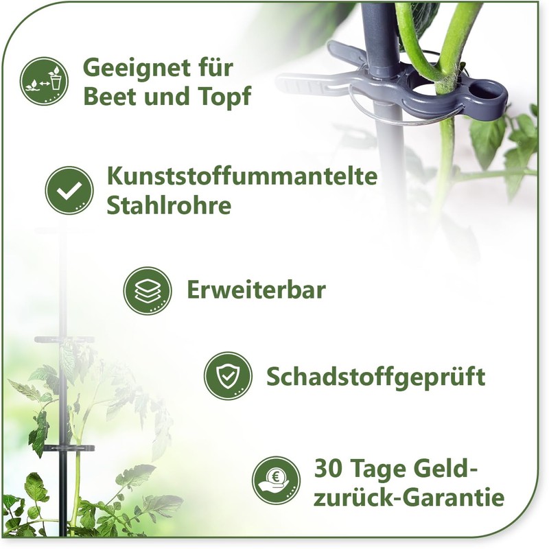 protanic Tomato Rod Plant Support Trellis with Plant Clips