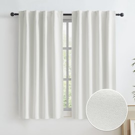KEQIAOSUOCAI Cream White Blackout Curtains for Small Windows Short 100% Room Darkening Sound Dampening Thermal Insulated Shades Blinds for Bedroom 34 Inch Wides x 45 Inch Long 2 Pcs Back Tab