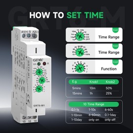 GEYA 10A Multifunctional Delay Time Relay 10 Function Choices AC/DC24V-240V 2 Output Control Relay with DIN Rail Mount (GRT6-M2,AC/DC24V-240V)