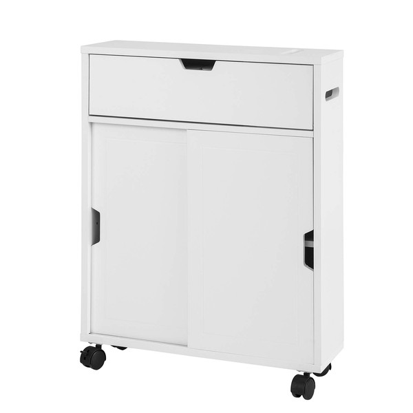 Haotian BZR31-W, White Toilet Paper Roll Holder, Bathroom Cabinet Storage Shelf on Wheels