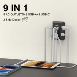 Multi Outlet Extender Surge Protector - POWERIVER Multi Plug Wall Outlet with 5 AC Outlets and 4 USB Ports(2USB C), 1680 Joules, Outlet Splitter for Home School Office, ETL, Black