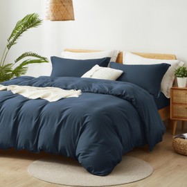 ALAZURIA King Size Duvet Cover - 3 Piece Bedding Set (1 Duvet Cover & 2 Pillow Shams) Soft Double Brushed Comforter Cover w/Zipper Closure & Corner Ties - No Comforter (104" X 90", Dusty Navy Blue)