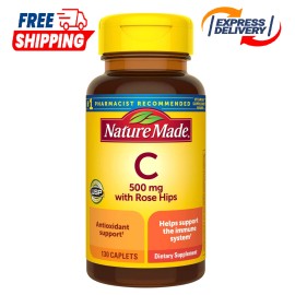 Nature Made Vitamin C 500 mg with Rose Hips, Dietary Supplement 130 Caplets,
