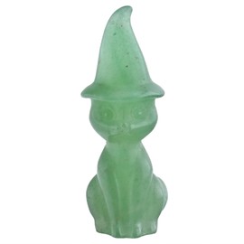 DZJXBZhu - Estatua de gato bruja de aventurina verde de 2 pulgadas, vidrio natural tallada a mano con bolsillo de guardián de la suerte, estatua de animal curativo, regalo de decoración de Halloween
