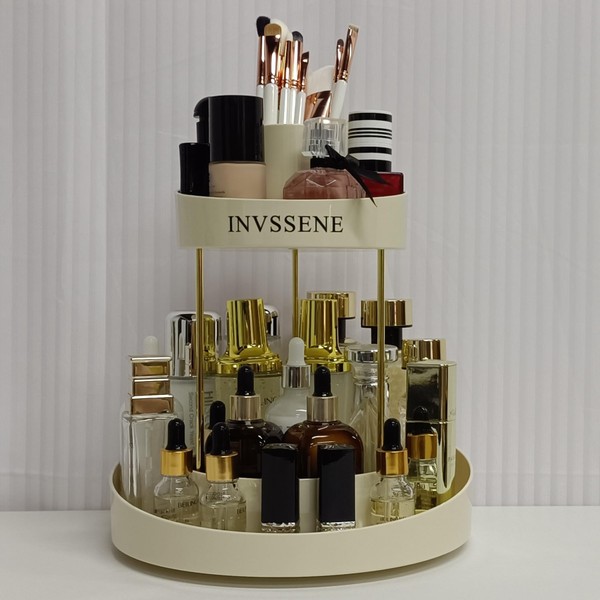 INVSSENE 2 Tiers Rotating Makeup Organizer, Large Makeup Organizer for
