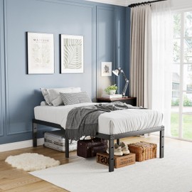 LUKIROYAL Twin Bedframe-Bed Frame Twin Size 14 in-Bed Frames Twin, Twin Platform Bed Frame Easy Assembly, Noiseless Twin Metal Bed Frames Storage Space Under, Black