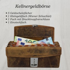 flevado XXL Leather Water Buffalo Catering Waiter's Wallet with 5 Note Compartments Rustic Tone Brown Landscape Format for Men and Women, brown