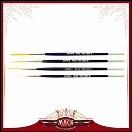 Set of 4 Size 0-4 Series 444VII The Virus II Scrolling Script Pinstriping Brush With Soft Golden Synthetic Hair by Andrew Mack Brush