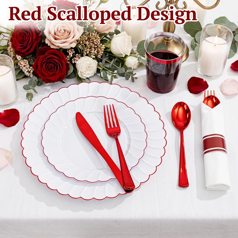 YOUBET 350PCS White Scalloped Plastic Plates for Weddings