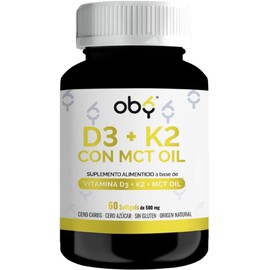OBY Vitamina D3 K2 con MCT Oil | 60 Cápsulas | Vitamina D + K2 + MCT Aceite de Coco y Tecnología Softgels para mayor absorción