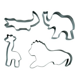 BekkiB 880604-Set of 4 "Animals" Cookie Cutters Lion, Elephant, Giraffe, Crocodile - Stainless Steel Cookie Cutters in the Shape of Exotic Zoo Animals