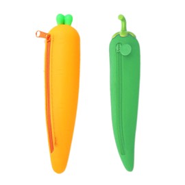 Molyorch Pack of 2 Silica Gel Zip Pen Holder, Vegetable Shape Pencil Case, Pencil Case Organiser, for School Supplies, Pen Case, Office Pen Case, Small Parts Kit, Orange, Green, whimsical