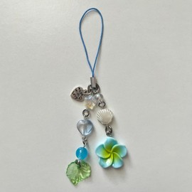 Agromusk Hibiscus Flower Phone Charms,Cute Y2K Hawaiian Tropical Flowers Artificial Cell Phone Straps Aesthetic Star Heart Beaded Summer Flower Beach Accessories Kawaii Decor for Women(Blue)