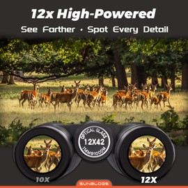 12x42 Binoculars for Adults High Powered, Super Bright BAK4 Prism Waterproof HD Binoculars with Low Light Vision for Bird Watching Hiking Hunting Outdoor Travel Road Trip Stargazing Cruise (Black)