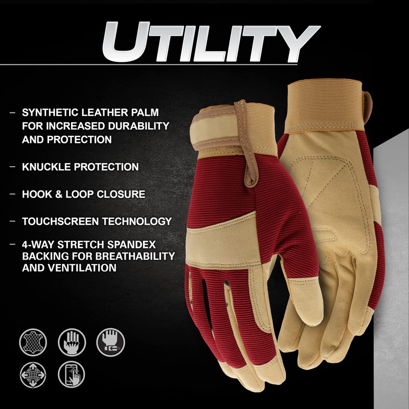 BOSS Women's Utility High Dexterity Synthetic Leather Work Glove, Abrasion