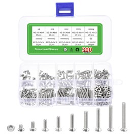 uxcell 300 Pcs M2.5 Machine Screws Phillips Pan Cross Head Screws Bolts Assortment Kit 304 Stainless Steel Silver for Wall Socket,Household Repairs