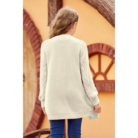 Apbondy Girls Cable Knit Cardigans Button Down Long Sleeve Chunky Sweater Outerwear White