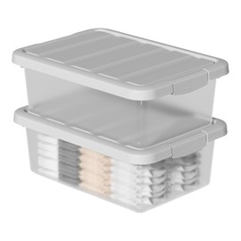 Tyminin Plastic Storage Bin with Handles/Lids, 14 L Latch Box, 2 Packs