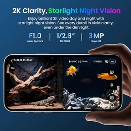 3MP 2K Aquarium & Terrarium Pet Camera.Install &Close-Focus Lens for Fish,Lizard, Reptile Pet and Window Bird Feeder,2.4GHz & 5GHz WiFi,Auto-Focus,24/7 Recording