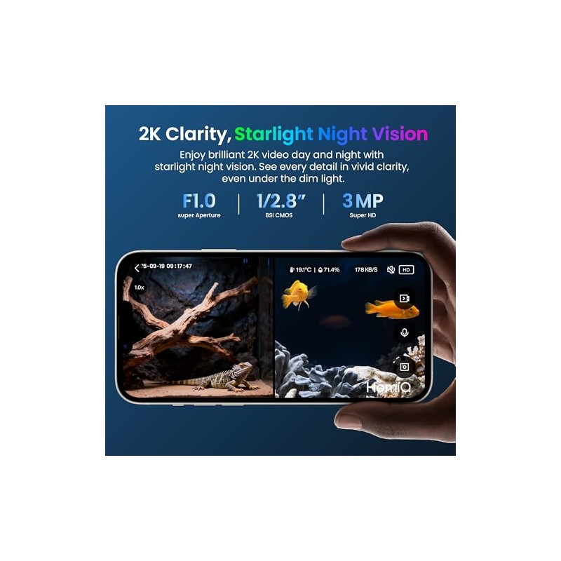 3MP 2K Aquarium & Terrarium Pet Camera.Install &Close-Focus Lens for
