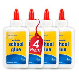 1InTheOffice White Glue Bottles, Washable School Glue White, No-Run 4 oz. 4/Pack
