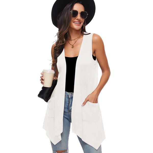 Moss Rose Women's Sleeveless Cardigan Vest Draped Open Front Cardigans