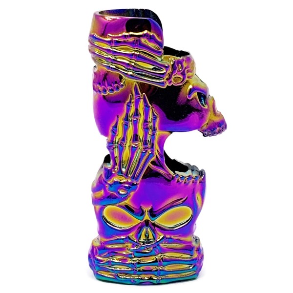 Rainbow Skull Head and Skeleton Hand Metal Lighter Case Cover Holder fits BIC Full Standard Size Lighter J6