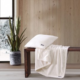 Eddie Bauer- Throw Blanket/Pillow Cover Set, Ultra Soft Faux Fur Home Décor, All Season Bedding (Solid Ivory, 2 Piece)