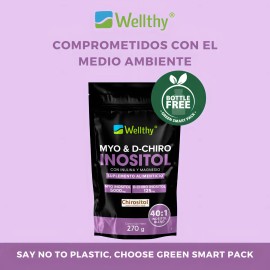 Myo y Chiro Inositol con Inulina y Magnesio Wellthy 270g – Sabor sin sabor Suplemento para equilibrio hormonal y salud digestiva