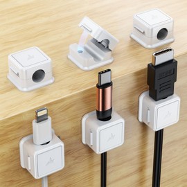 6 Pack Cord Organizer Magnetic Cable Clips Adhesive Cable Management Phone Wire Holder Keeper Organizer for Home Office Desk Car Nightstand, White