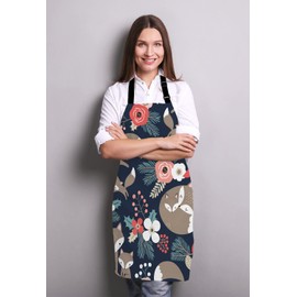 Wasach Cute Fox Family and Flowers Bib Apron with Adjustable Neck for Men Women,Suitable for Home Kitchen Cooking Waitress Chef Grill Bistro Baking BBQ Apron