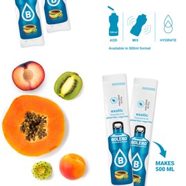 Bolero Advanced Hydration Sugar-Free Water-Flavoring Single-Serve Sticks, Convenient Calorie-Free Drink-Mix Powder Packets, Exotic, 3 Packs of 12