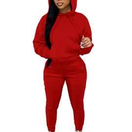 LovelyWholesale Womens Sweatsuits 2 Piece Set Hoodie Sweatshirts and Jogger Sets Red X-Large