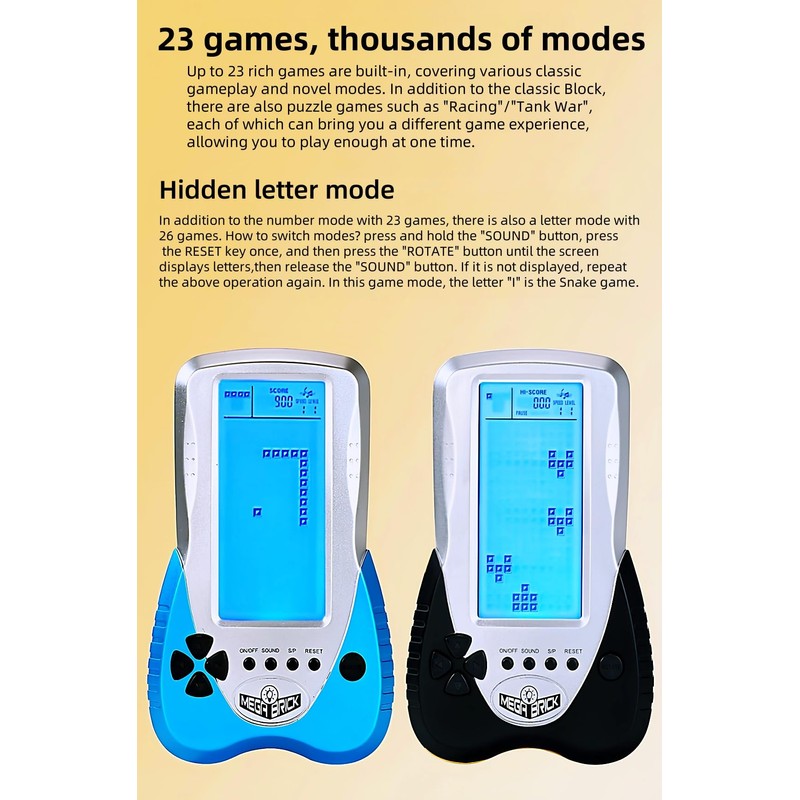 LZYCH Block Game Console Built-in Puzzle Games Dual Power Modes