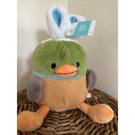 Way To Celebrate Sitting Duck Plush with white Bunny Ears 11” NEW w TAG Soft