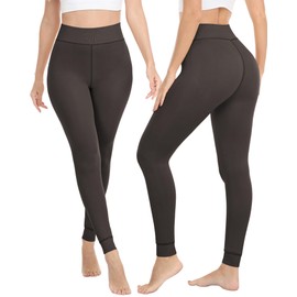 ZLLW Winter Warm Fleece Lined Leggings for Women, High Waisted Thick Thermal Velvet Tights Brown(S-M)