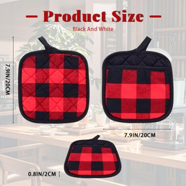 BangBoom 4 Pieces Checked Pot Holders Set, Heat Resistant Oven Mitts Pads with Pocket, Non-Slip Potholders for Kitchens Clearance Backing Cooking Countertop Decor Accessories (Black, Red)