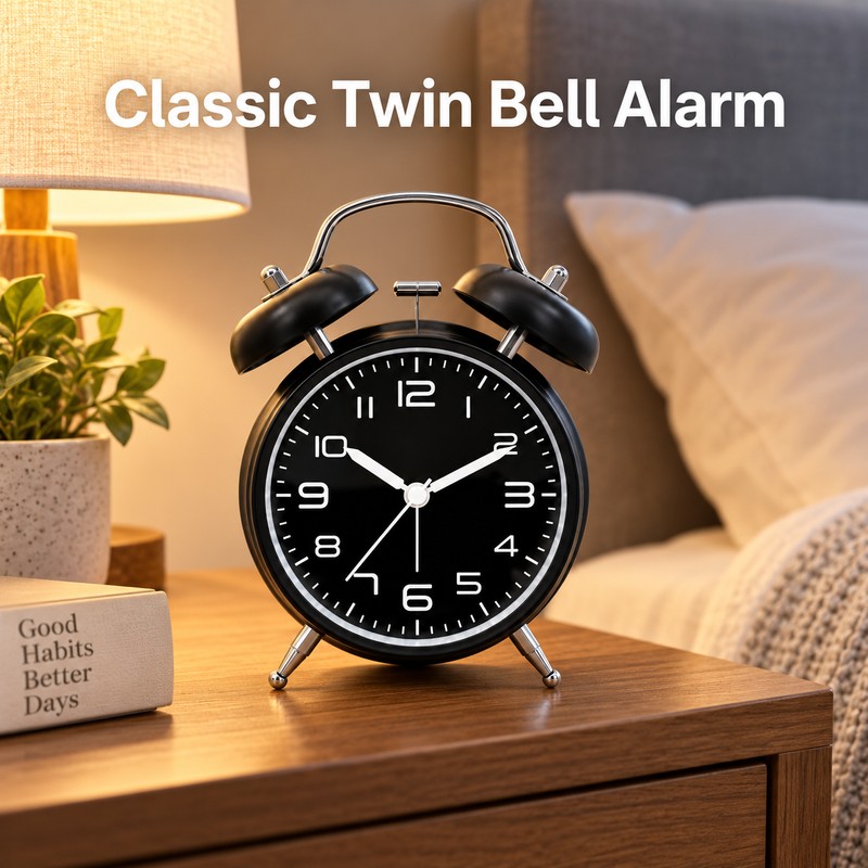 4 Inch Twin Bell Alarm Clock with Metal Frame –