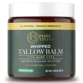 Pure Truth Beef Tallow and Honey Balm for Face (Unscented) – 100% Grass Fed Whipped Tallow Balm with Organic Aloe Vera & Jojoba Oil - Skin Moisturizer + Body Lotion - For Eczema, Lip - 3.25 oz