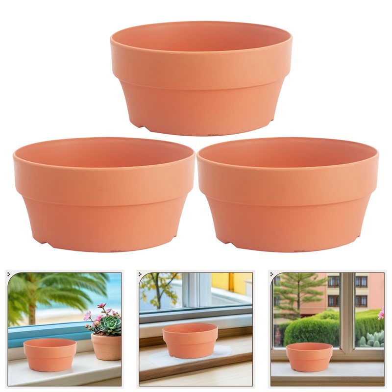 Lurrose 3pcs Japanese Style round Plastic Flower Pots Imitation Clay